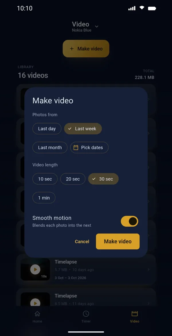 Make video screen with date range and style options
